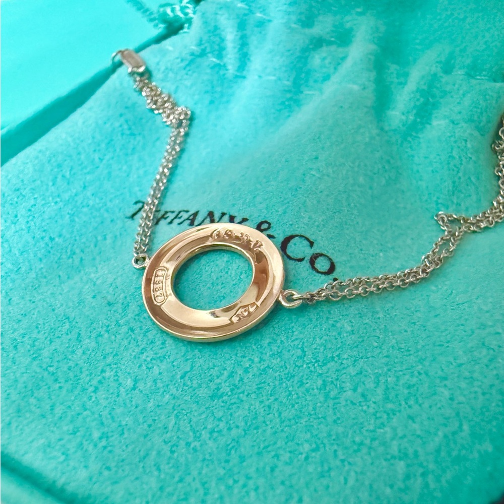 Tiffany & Co Rubedo Gold Metal 1837 Circle Disk Silver Double Chain Bracelet